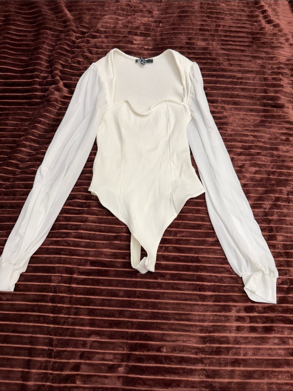 Lulu's Ivory Ribbed Long-Sleeve Sweetheart One-Piece Bodysuit